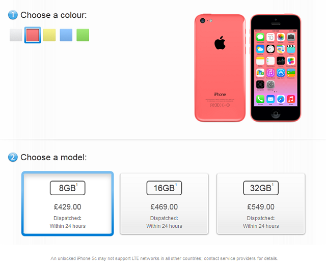 iPhone 5c с 8 Гб памяти можно купить в европейских Apple Store Online