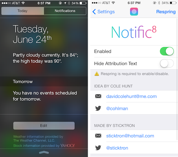 Твик Notific8 — Центр уведомления из iOS 8