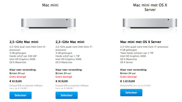 Цена на Mac mini в европейских Apple Store Online снижена до 599 евро