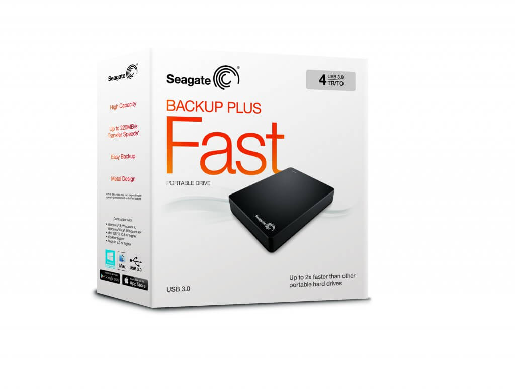 Box of Seagate Backup Plus Fast 4TB