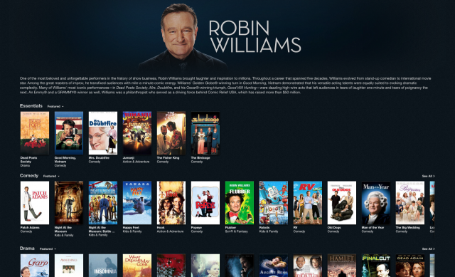 В память Робину Уильямсу открыт раздел в iTunes Store