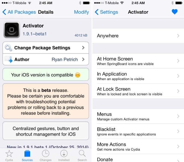 Джейлбрейк-твик Activator получил поддержку iOS 8
