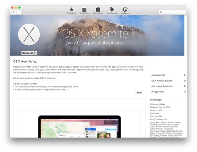 Apple обновила Mac App Store под стиль OS X Yosemite