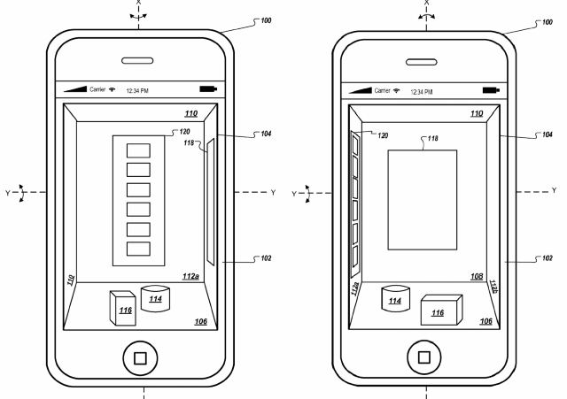 Apple запатентовала трехмерный интерфейс для iPhone и iPad