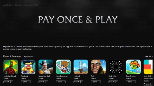 «Pay Once & Play» — новый раздел App Store без «донатных» игр
