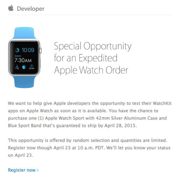 Зарегистрированные разработчики получат Apple Watch раньше обычных пользователей