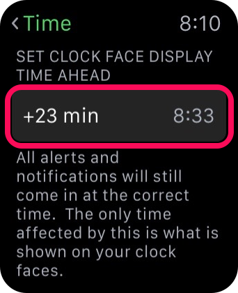Как перевести время на несколько минут вперед на Apple Watch?