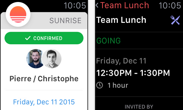 Sunrise Calendar адаптирован под Apple Watch