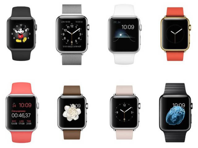 Apple Watch с разными ремешками и циферблатами