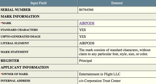 Apple тайно зарегистрировала торговую марку AirPods в США