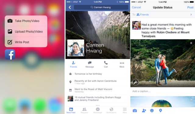 Приложение Facebook получило поддержку 3D Touch в iPhone 6s