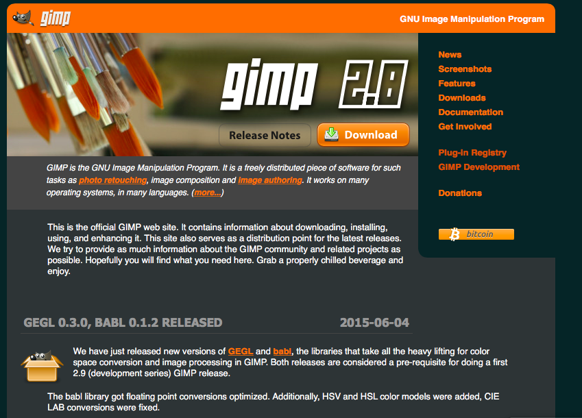 Официальный сайт графического редактора Gimp