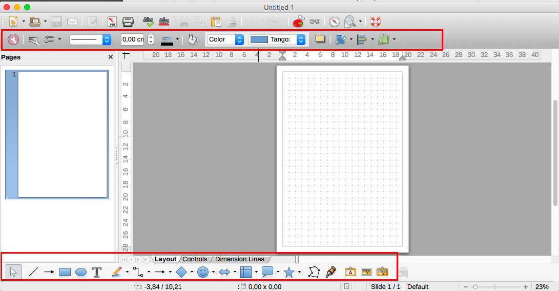 Панели инструментов LibreOffice Draw