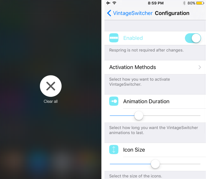 VintageSwitcher — классическая панель переключения между приложениями для iOS 9 (джейлбрейк)