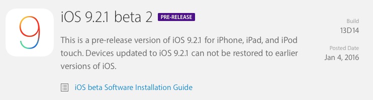 Apple выпустила iOS 9.2.1 beta 2 для разработчиков и пользователей