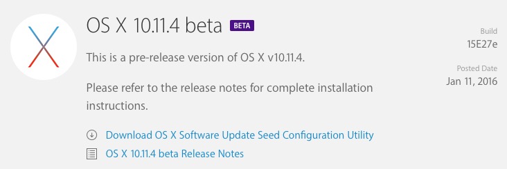 OS X 10.11.4 El Capitan beta 1 стала доступна для разработчиков