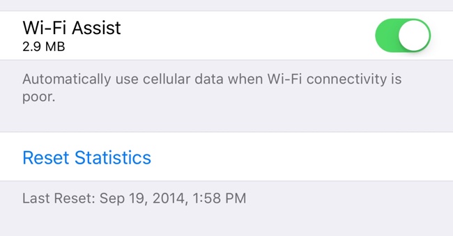 В iOS 9.3 стало возможным отслеживать статистику работы функции «Помощь с Wi-Fi»
