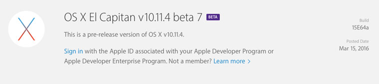 Вышла седьмая бета-версия OS X 10.11.4