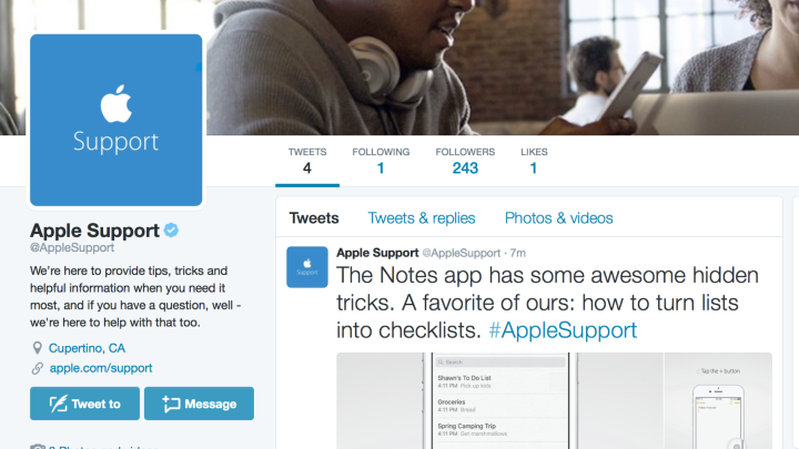 Apple запустила официальный твиттер-аккаунт службы поддержки