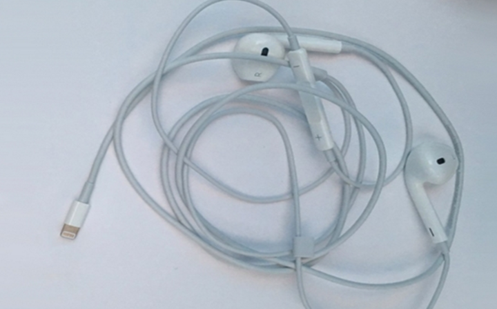 Фирменные наушники Apple с Lightning-коннектором запечатлены на фото