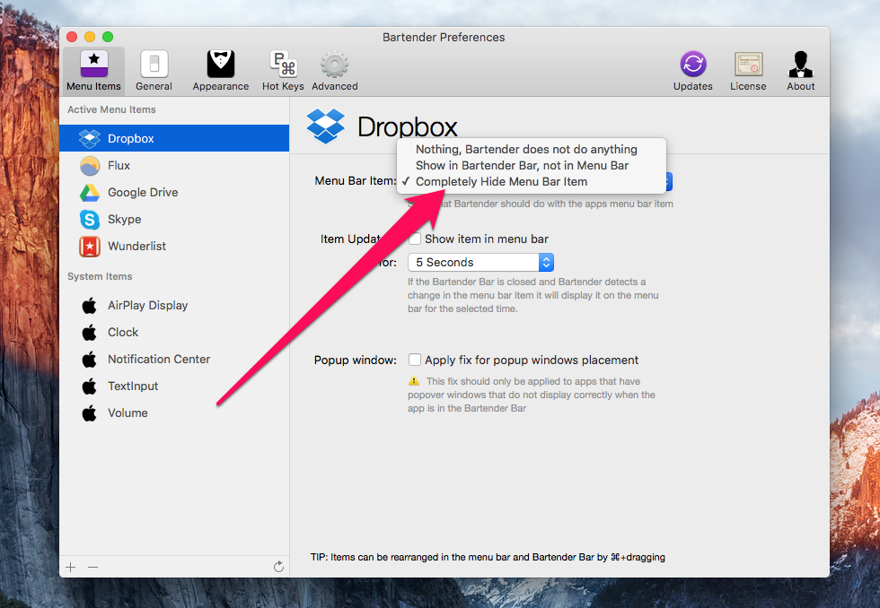 Как перемещать и удалять иконки приложений в строке меню в OS X