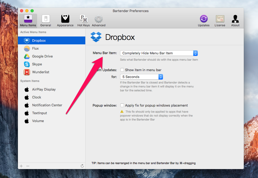 Как перемещать и удалять иконки приложений в строке меню в OS X