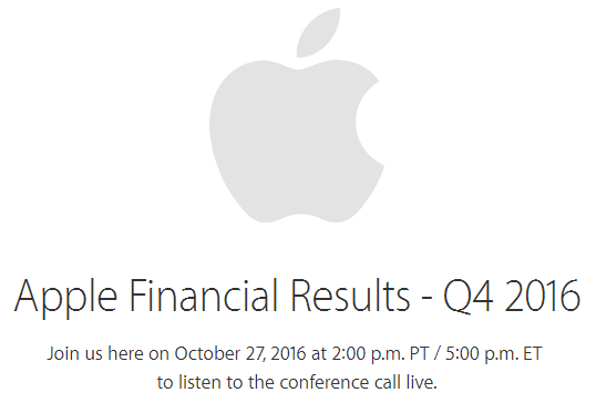 Apple отчитается за четвертый квартал 2016 финансового года 27 октября